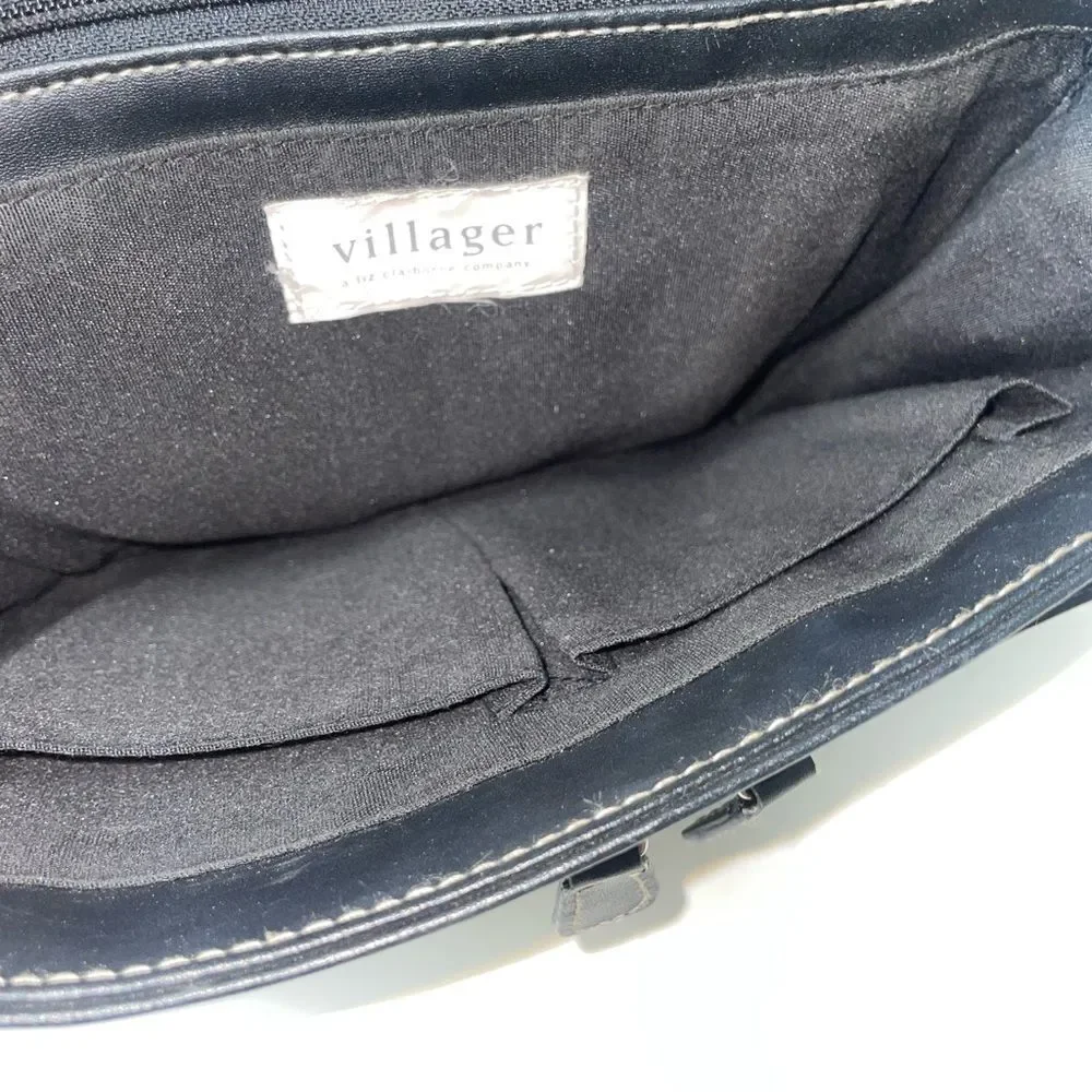 Villager Black Leather Organizer Messenger Bag